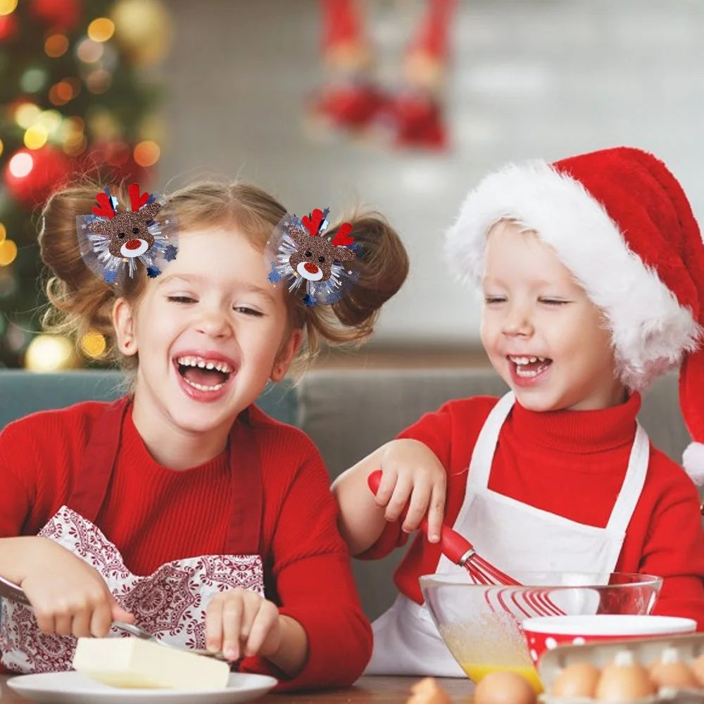 5Pcs Lovely Christmas Style Gauze Hair Clip Kids Hairpins Xmas Party Headwear - Wreath - 5