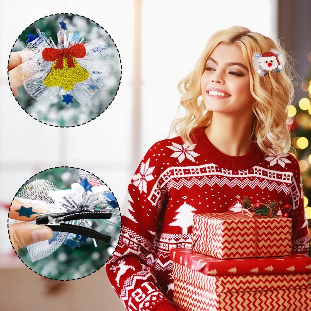 5Pcs Lovely Christmas Style Gauze Hair Clip Kids Hairpins Xmas Party Headwear - Wreath - 7