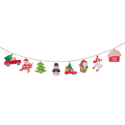 8PCS Christmas Wooden Hanging Ornaments Santa Claus Snowman Decoration Xmas Wood Banner Flag - 1