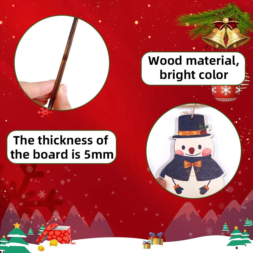 8PCS Christmas Wooden Hanging Ornaments Santa Claus Snowman Decoration Xmas Wood Banner Flag - 6