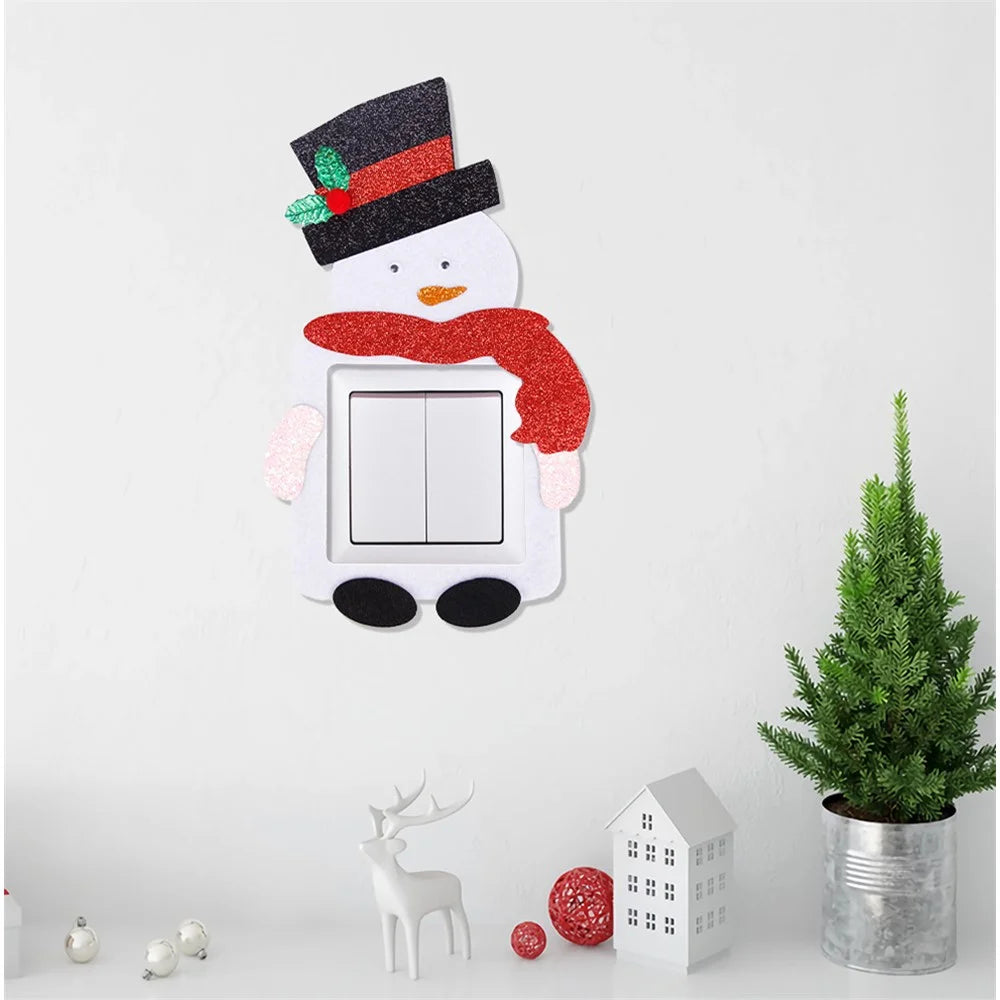 8PCS Christmas Felt Cloth Wall Switch Stickers Decorations Xmas Santa Claus Elk Snowman Ornaments - 2