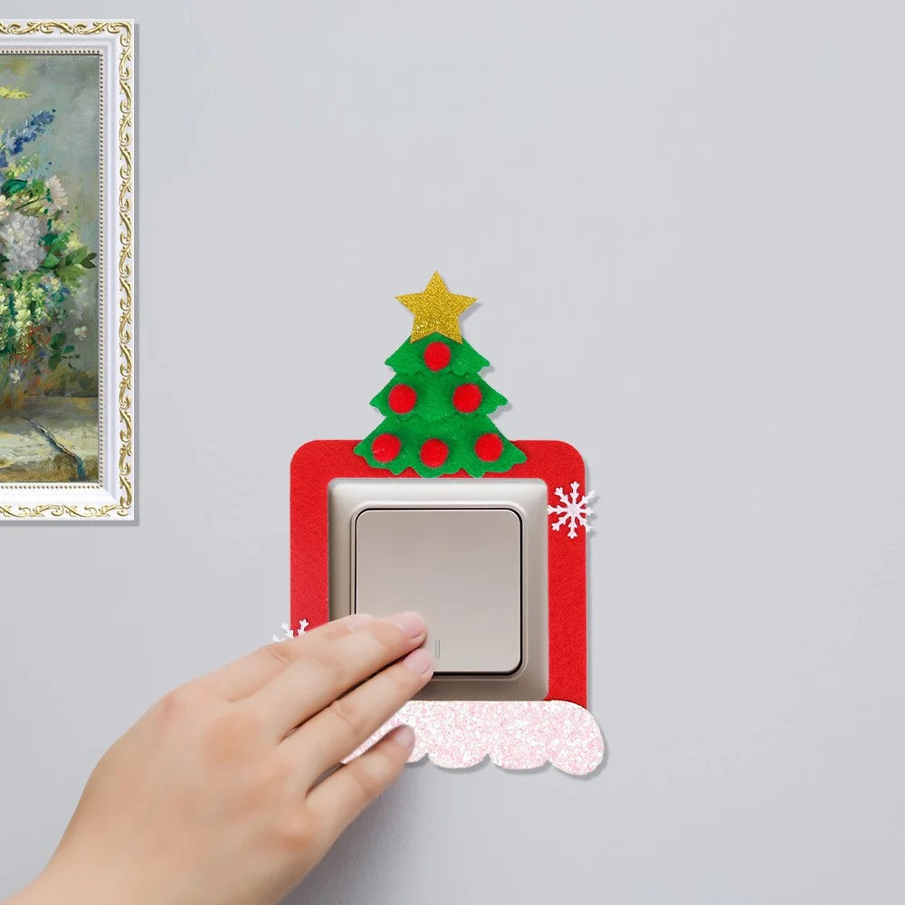 8PCS Christmas Felt Cloth Wall Switch Stickers Decorations Xmas Santa Claus Elk Snowman Ornaments - 3