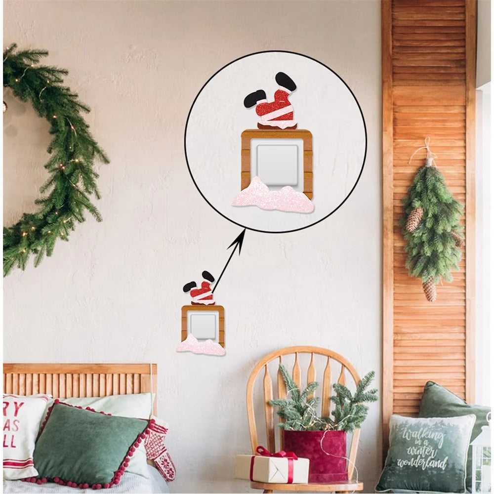 8PCS Christmas Felt Cloth Wall Switch Stickers Decorations Xmas Santa Claus Elk Snowman Ornaments - 4