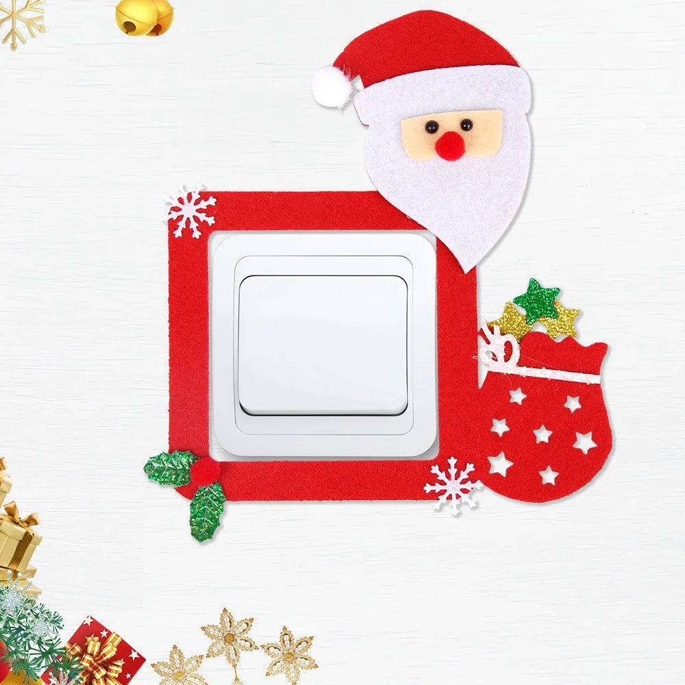 8PCS Christmas Felt Cloth Wall Switch Stickers Decorations Xmas Santa Claus Elk Snowman Ornaments - 7