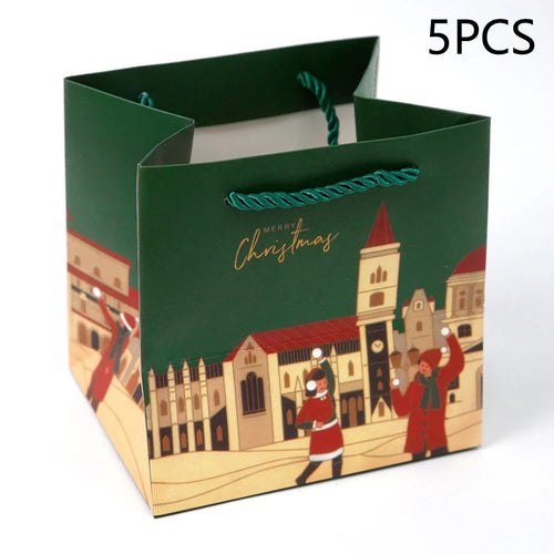 5PCS Christmas Gift Bags Paper Tote Bags Apple Bags for Xmas Party Supplies - Green - 1