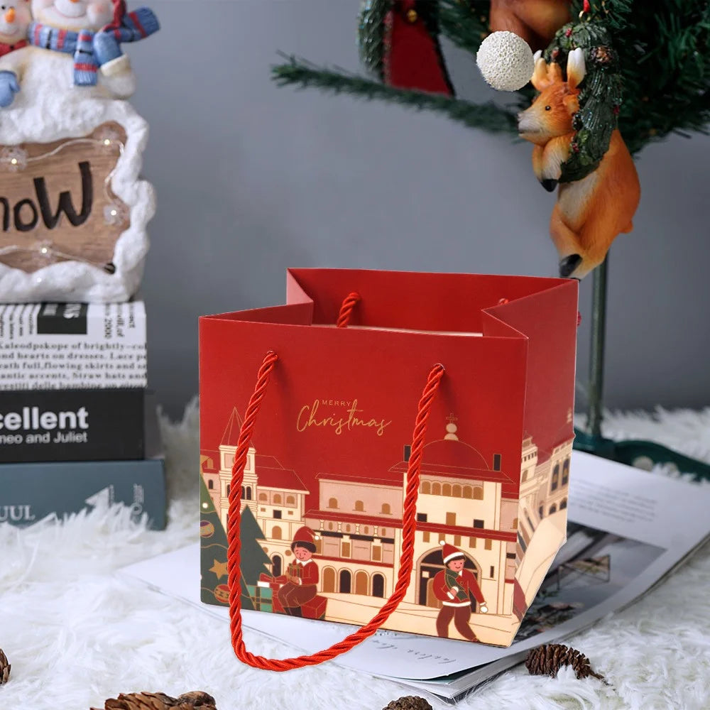 5PCS Christmas Gift Bags Paper Tote Bags Apple Bags for Xmas Party Supplies - Green - 2