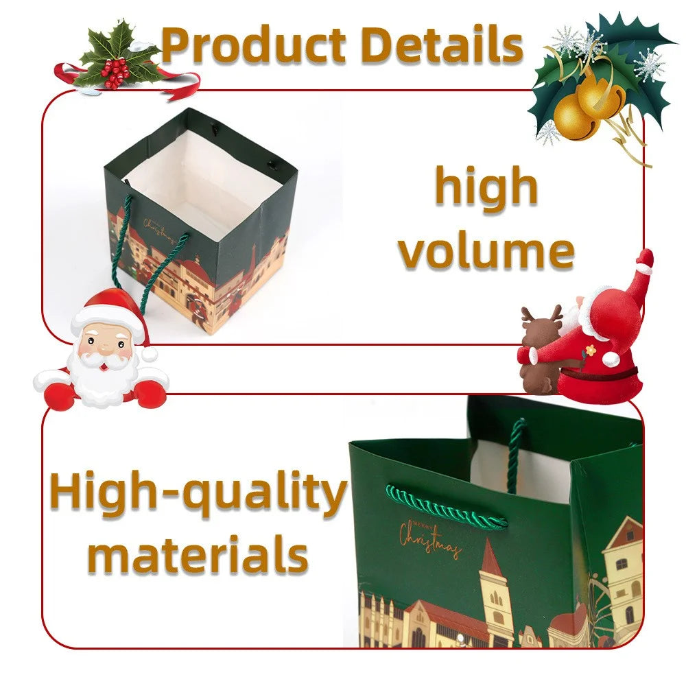 5PCS Christmas Gift Bags Paper Tote Bags Apple Bags for Xmas Party Supplies - Green - 4