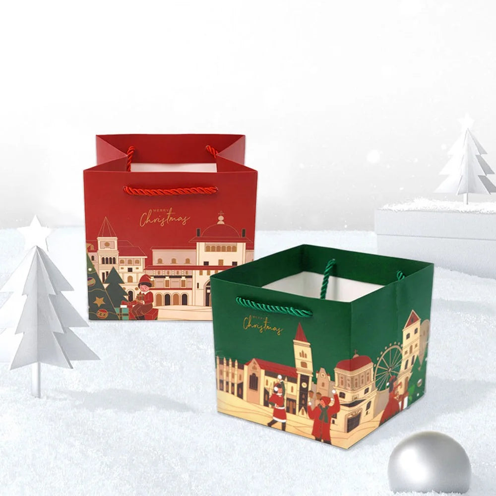 5PCS Christmas Gift Bags Paper Tote Bags Apple Bags for Xmas Party Supplies - Green - 5