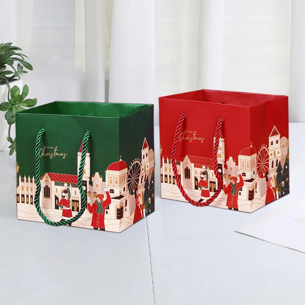 5PCS Christmas Gift Bags Paper Tote Bags Apple Bags for Xmas Party Supplies - Green - 6