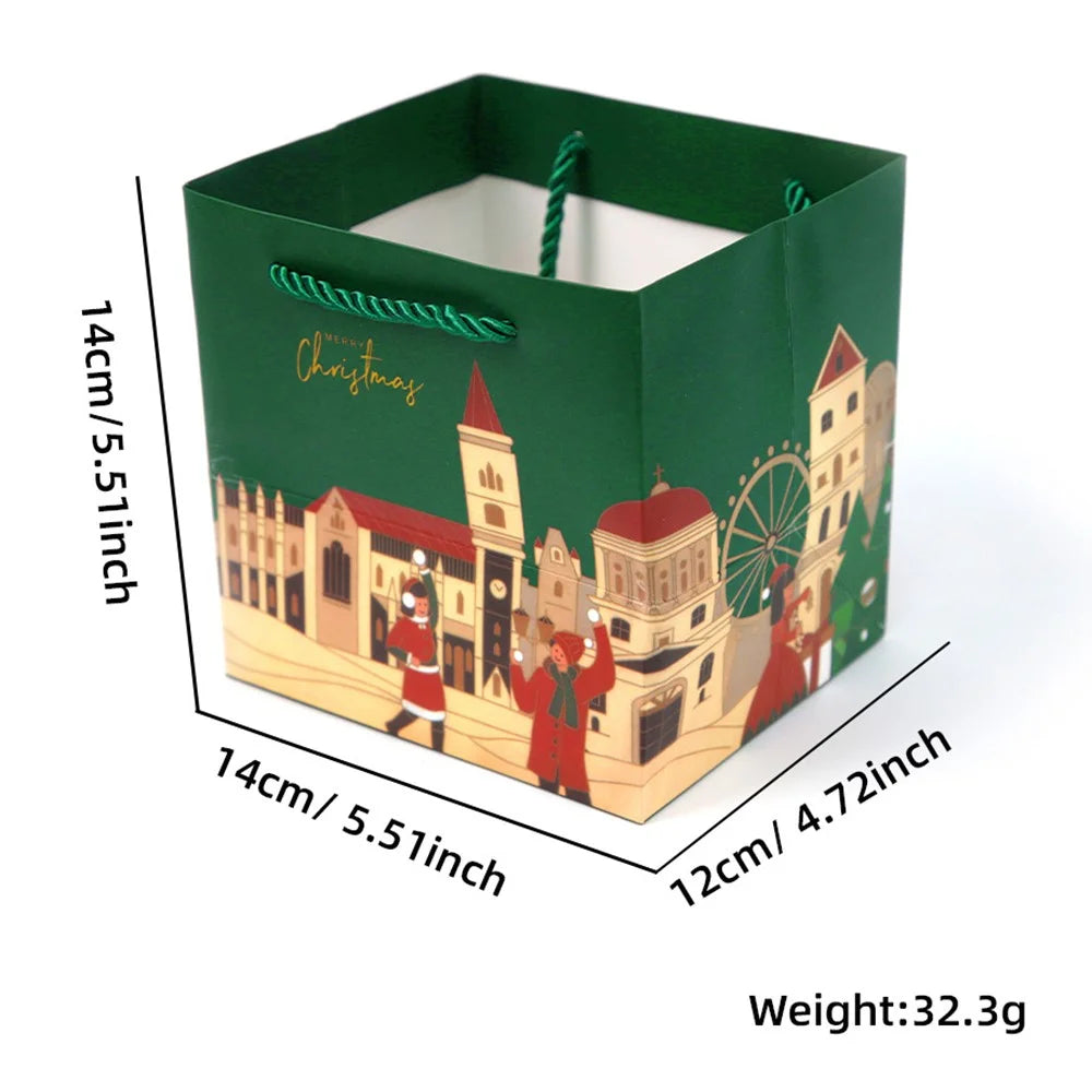 5PCS Christmas Gift Bags Paper Tote Bags Apple Bags for Xmas Party Supplies - Green - 7