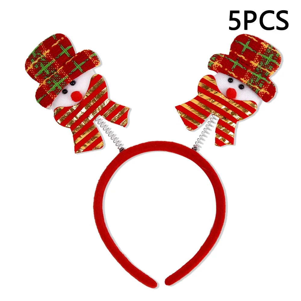5Pcs Christmas Hair Hoop Spring Santa Claus Snowman Decor Plastic+Cloth Kids Adult Headband - Snowman / Red Gold Scarf - 1