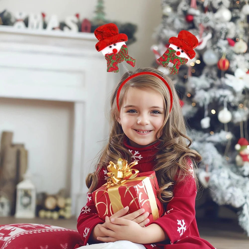 5Pcs Christmas Hair Hoop Spring Santa Claus Snowman Decor Plastic+Cloth Kids Adult Headband - Snowman / Red Gold Scarf - 2