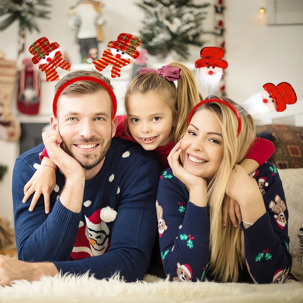 5Pcs Christmas Hair Hoop Spring Santa Claus Snowman Decor Plastic+Cloth Kids Adult Headband - Snowman / Red Gold Scarf - 5