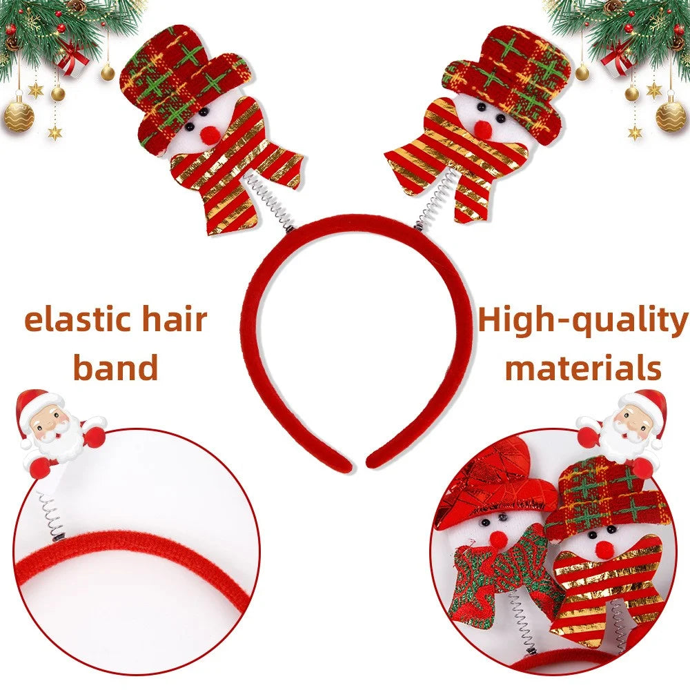 5Pcs Christmas Hair Hoop Spring Santa Claus Snowman Decor Plastic+Cloth Kids Adult Headband - Snowman / Red Gold Scarf - 6