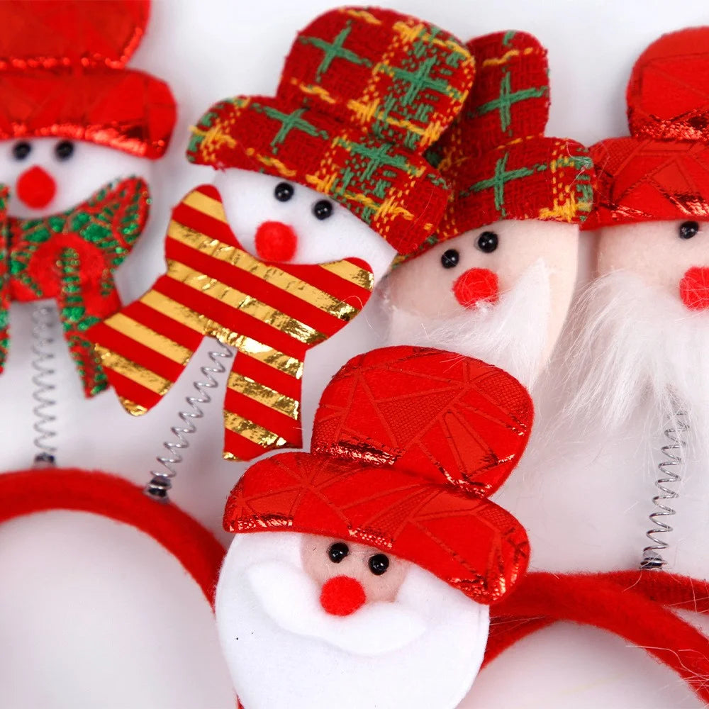 5Pcs Christmas Hair Hoop Spring Santa Claus Snowman Decor Plastic+Cloth Kids Adult Headband - Snowman / Red Gold Scarf - 7