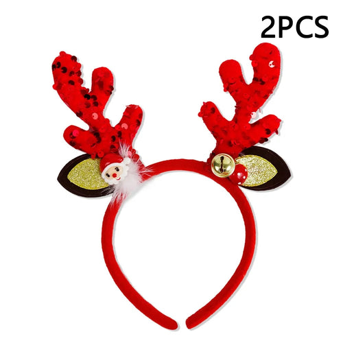 2Pcs Christmas Hair Hoop Glitter Sequins Antler Headband Xmas Party Costume Headwear - Red Antler - 1