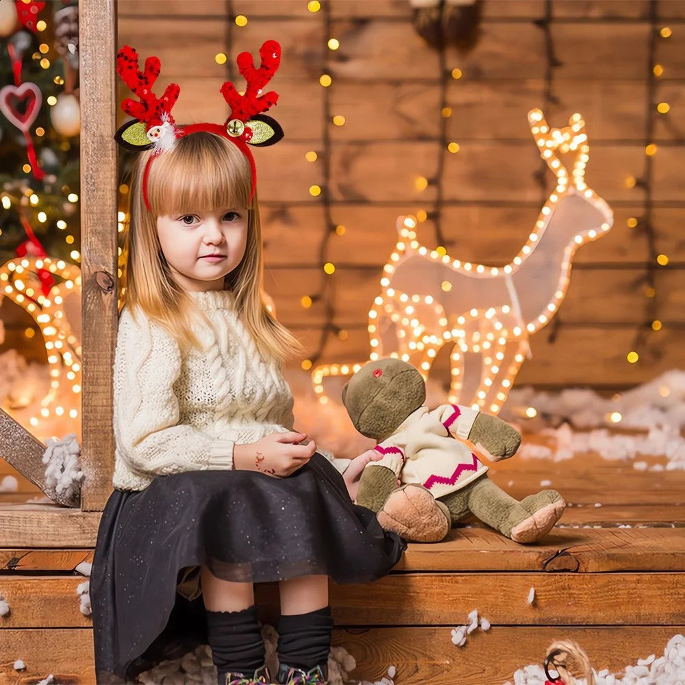 2Pcs Christmas Hair Hoop Glitter Sequins Antler Headband Xmas Party Costume Headwear - Red Antler - 2