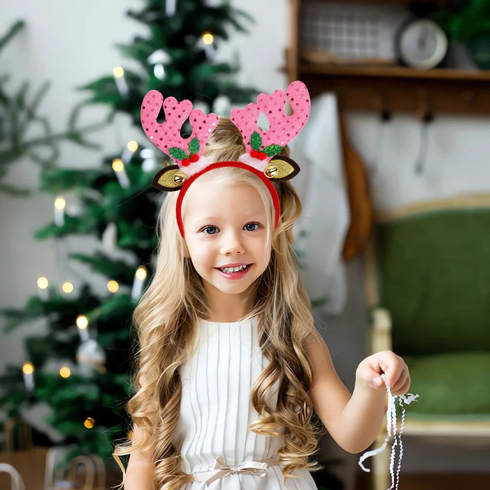 2Pcs Christmas Hair Hoop Glitter Sequins Antler Headband Xmas Party Costume Headwear - Red Antler - 3
