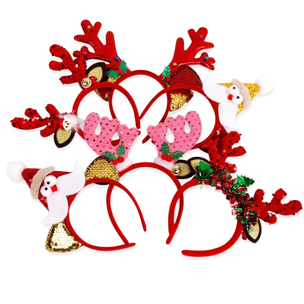 2Pcs Christmas Hair Hoop Glitter Sequins Antler Headband Xmas Party Costume Headwear - Red Antler - 7