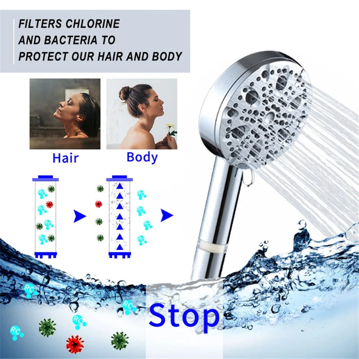 DCH8001CP-2 Handheld Shower Head 9 Mode Showerhead with PP Cotton Filter Bathroom Accessories - Silver - 2