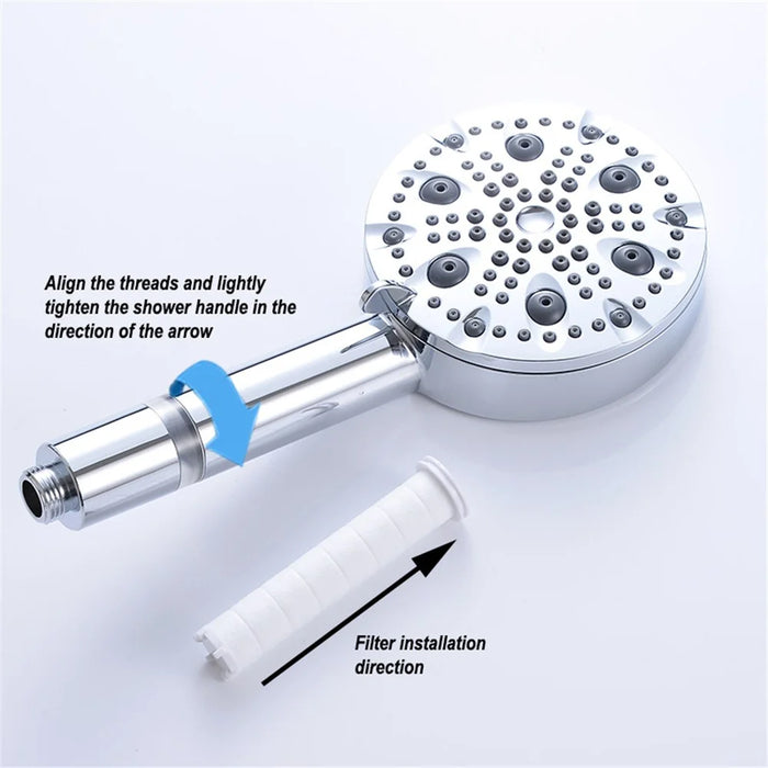 DCH8001CP-2 Handheld Shower Head 9 Mode Showerhead with PP Cotton Filter Bathroom Accessories - Silver - 3