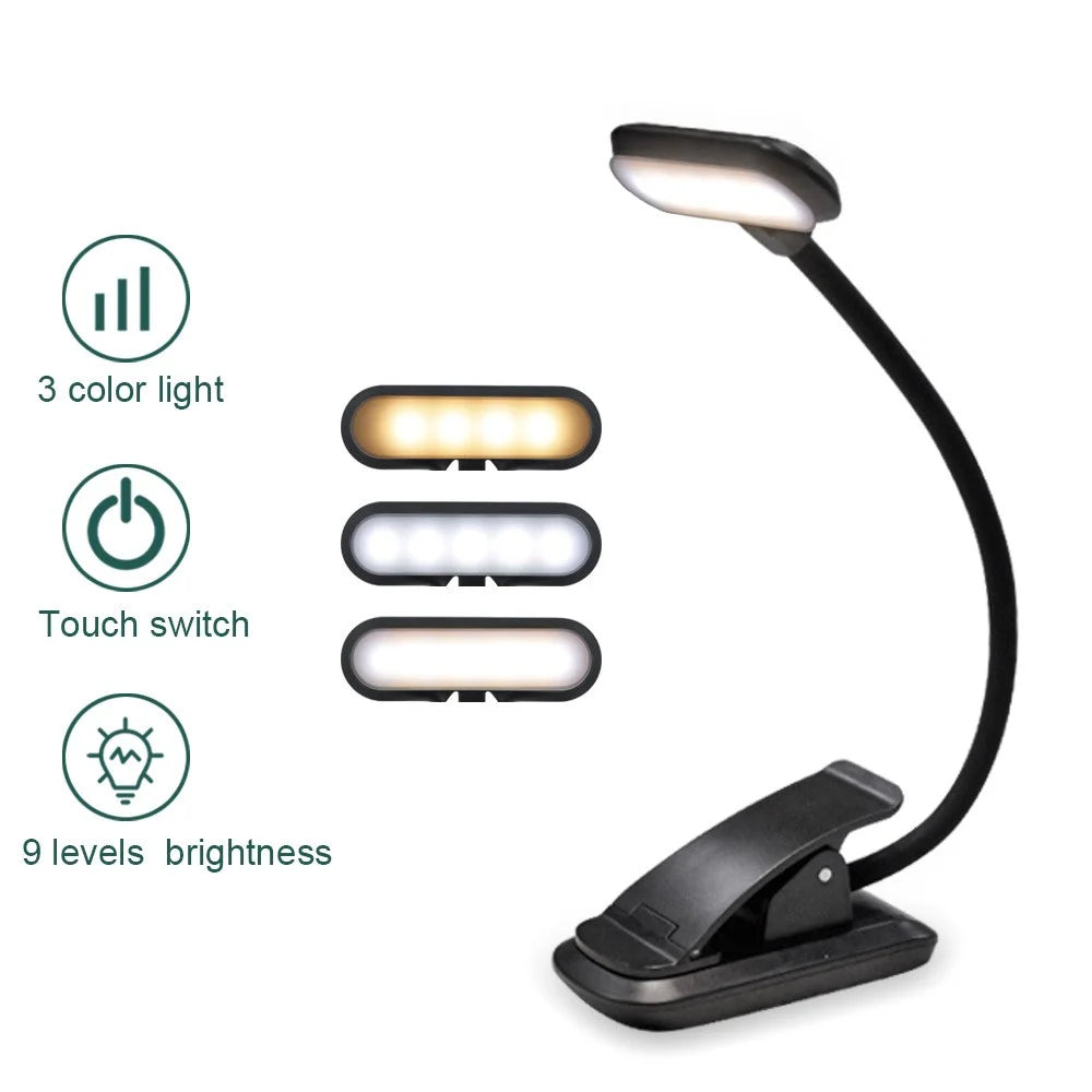 8034 Clip-on Reading Light 360 Degree Gooseneck Stepless Dimming Table Lamp - Black - 2