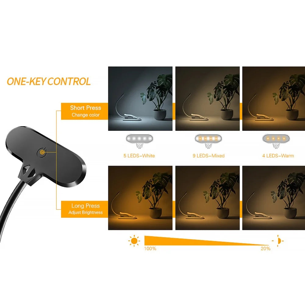 8034 Clip-on Reading Light 360 Degree Gooseneck Stepless Dimming Table Lamp - Black - 4