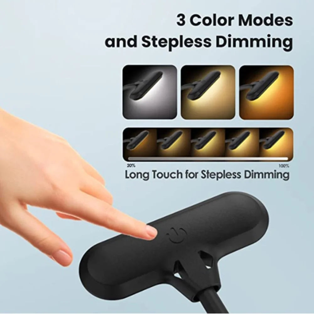 8034 Clip-on Reading Light 360 Degree Gooseneck Stepless Dimming Table Lamp - Black - 5