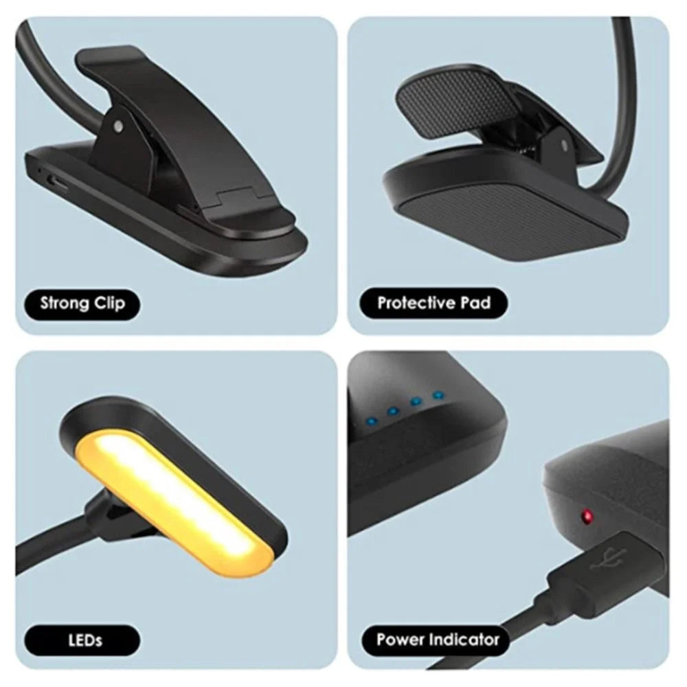 8034 Clip-on Reading Light 360 Degree Gooseneck Stepless Dimming Table Lamp - Black - 6