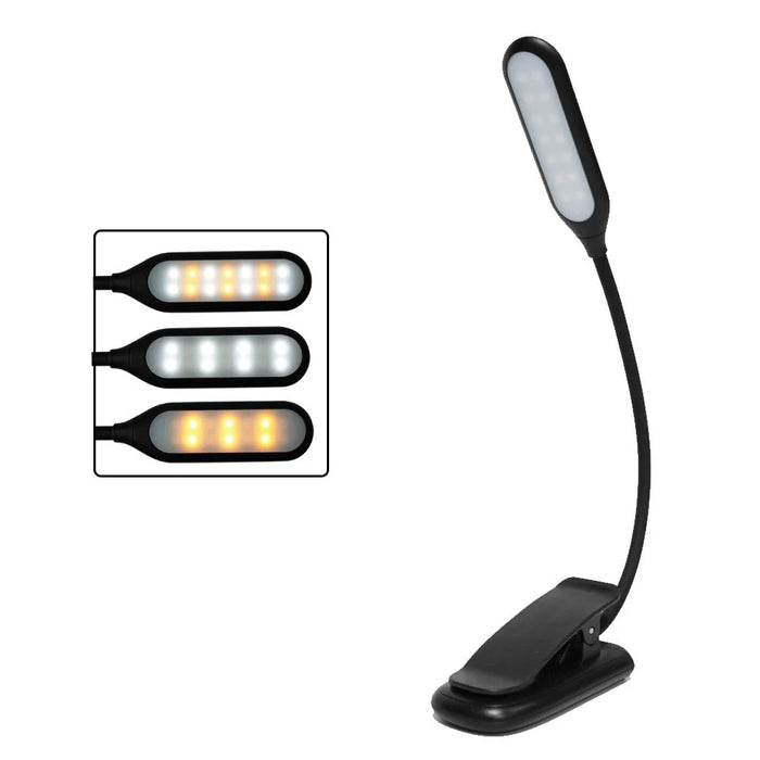 CN1001 Rechargeable LED Clip-on Book Light 3 Color Temperature ABS Reading Lamp - Black - 1