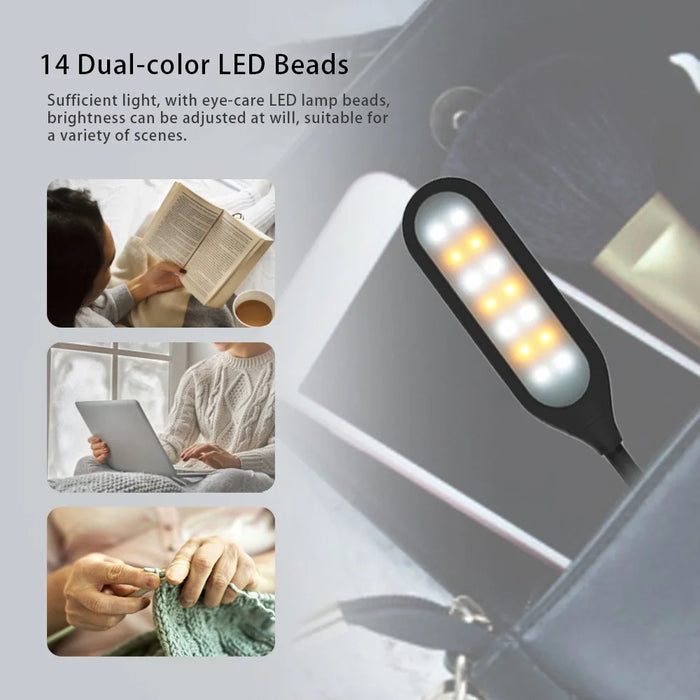 CN1001 Rechargeable LED Clip-on Book Light 3 Color Temperature ABS Reading Lamp - Black - 2
