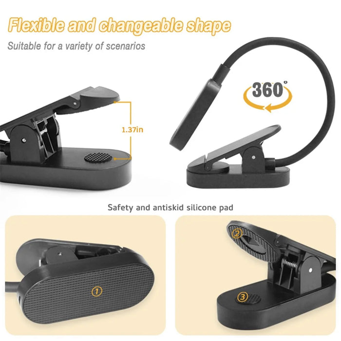 ST-8036 Rechargeable Clip-on LED Light 3 Color Temperature Dimmable ABS Reading Lamp - 2