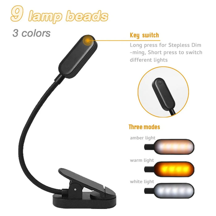 ST-8036 Rechargeable Clip-on LED Light 3 Color Temperature Dimmable ABS Reading Lamp - 3