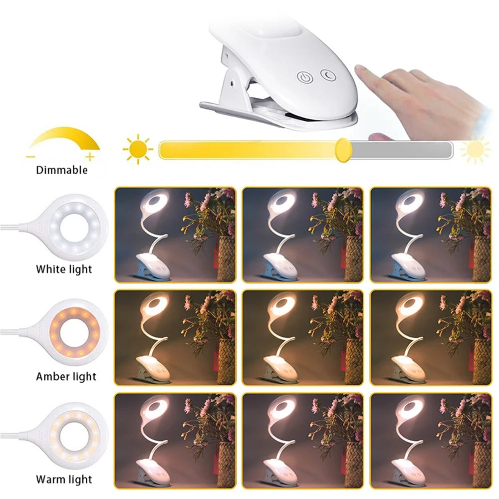 ST-8030 Clip-on LED Light 3 Color Temperature Touch Control Rechargeable ABS Reading Lamp - 3