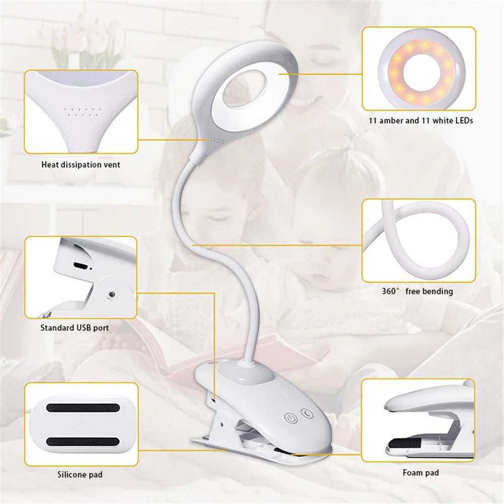 ST-8030 Clip-on LED Light 3 Color Temperature Touch Control Rechargeable ABS Reading Lamp - 4