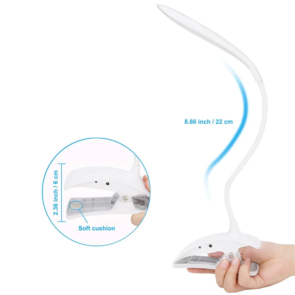 ST-8030 Clip-on Touch Control Reading LED Light Flexible Gooseneck Clamp Lamp with 3 Brightness Modes - 2