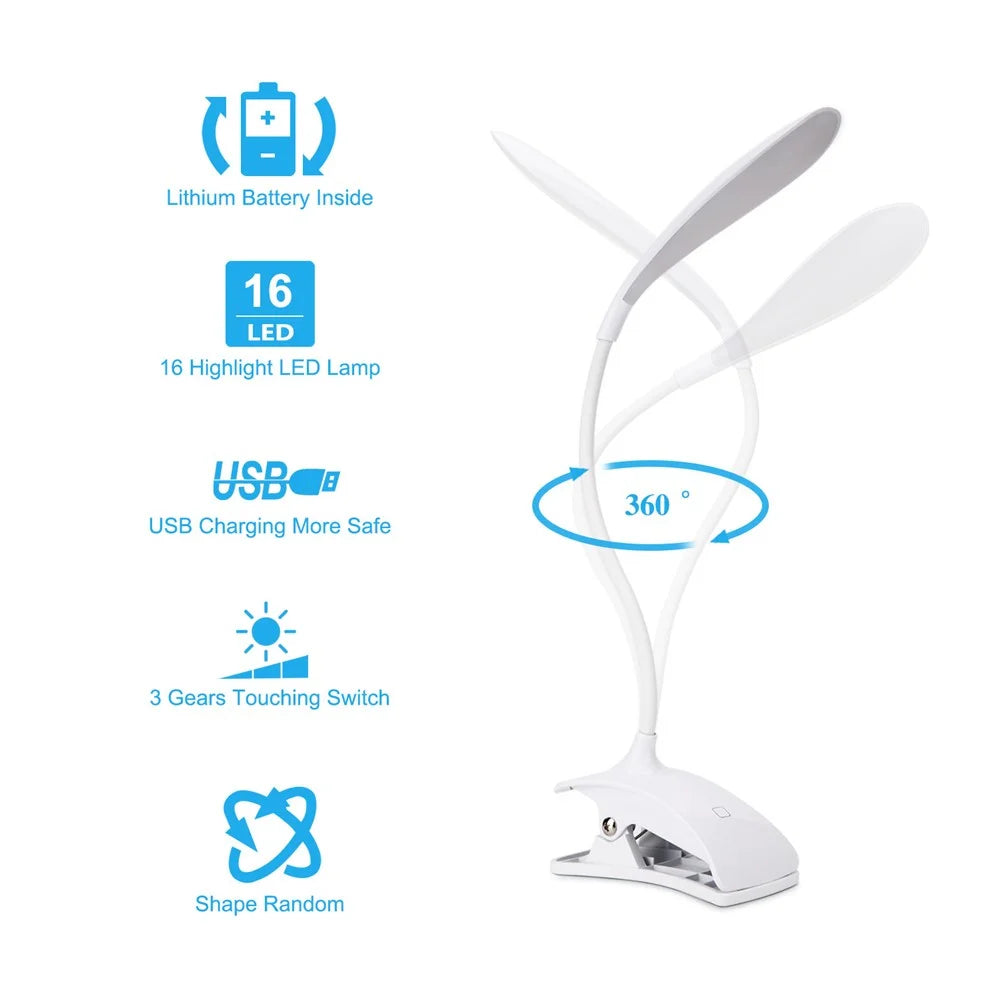 ST-8030 Clip-on Touch Control Reading LED Light Flexible Gooseneck Clamp Lamp with 3 Brightness Modes - 3