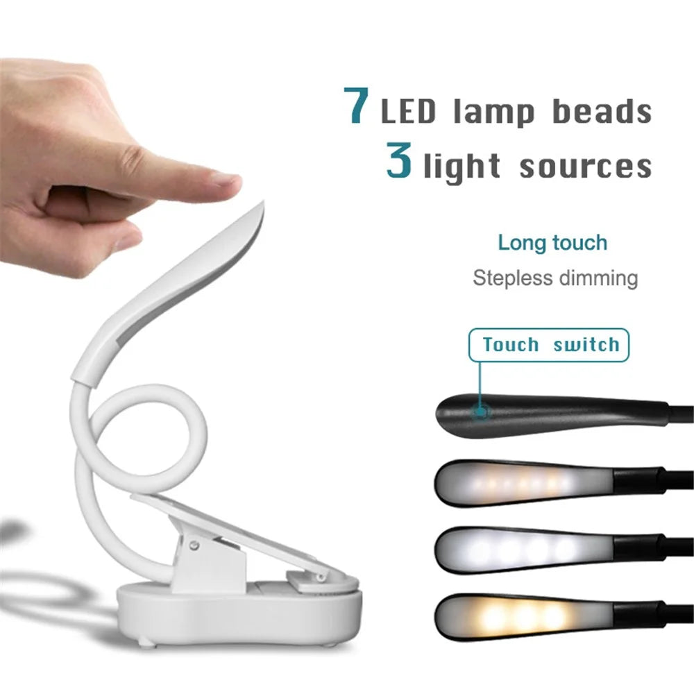 ST-8026 Clip Design LED Light 3 Color Temperature Dormitory Rechargeable Reading Lamp - White - 2