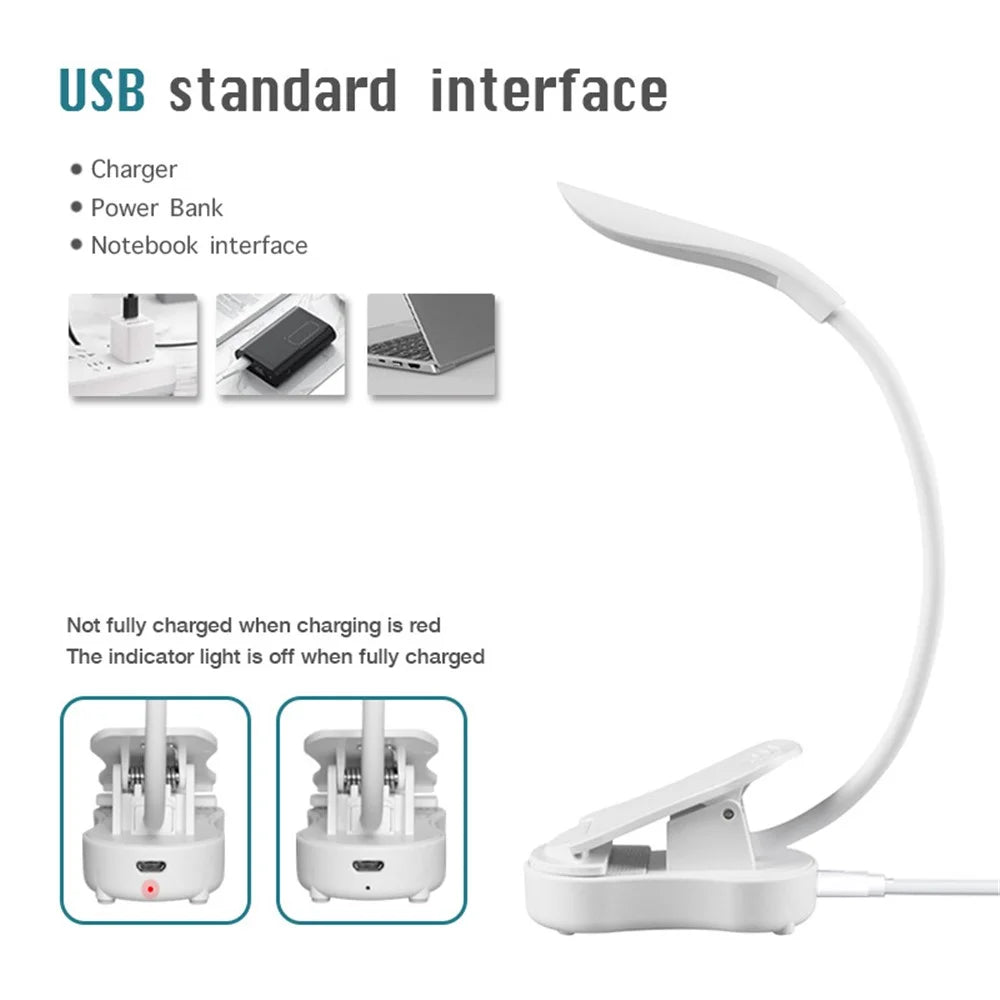 ST-8026 Clip Design LED Light 3 Color Temperature Dormitory Rechargeable Reading Lamp - White - 3