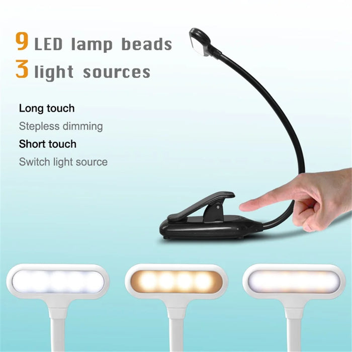ST-8021 3 Color Temperature Clip-on LED Light Home Dormitory USB Charging Reading Lamp - Black - 3