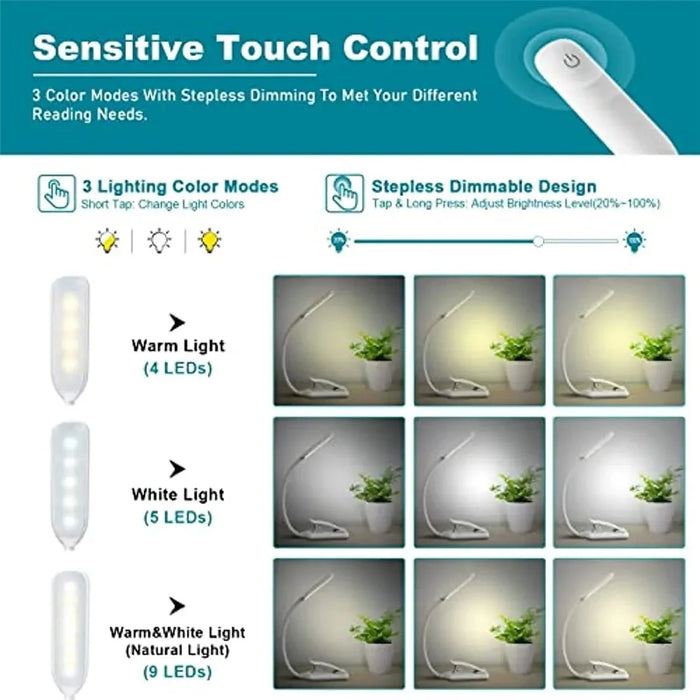ST-8027 Adjustable Hose Clip-on LED Light 3 Color Temperature Rechargeable Lamp with Power Indicator - White - 4