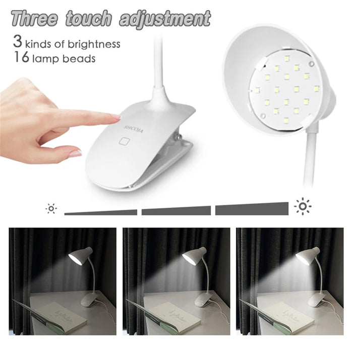 8013F Adjustable Hose Clip-on LED Table Light 3 Brightness USB Charging Reading Lamp - 3