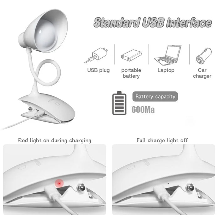 8013F Adjustable Hose Clip-on LED Table Light 3 Brightness USB Charging Reading Lamp - 4
