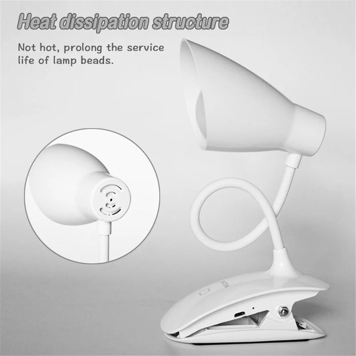 8013F Adjustable Hose Clip-on LED Table Light 3 Brightness USB Charging Reading Lamp - 6