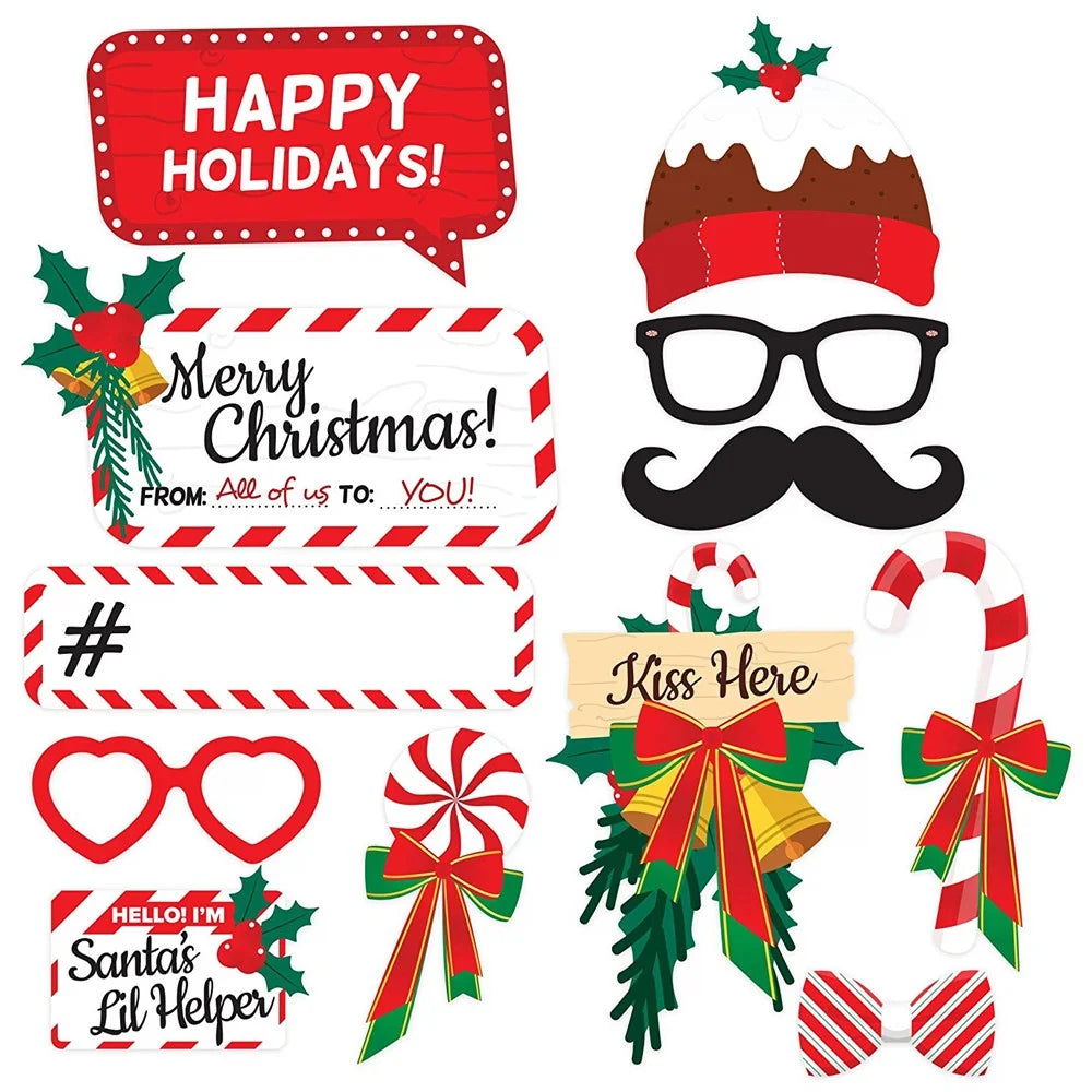 38Pcs / Set Christmas Photo Props Kit Santa Hat Lips Beard Glasses Birthday Party Supplies - 4