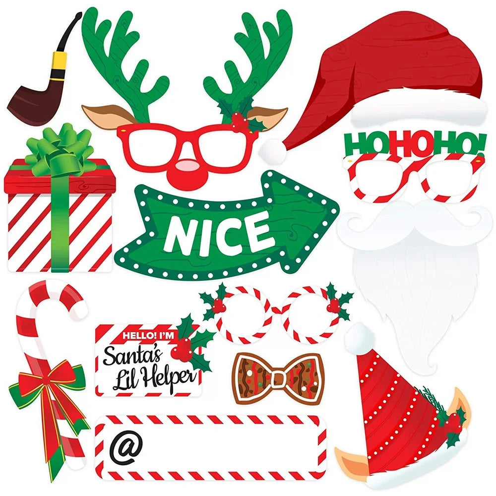38Pcs / Set Christmas Photo Props Kit Santa Hat Lips Beard Glasses Birthday Party Supplies - 5