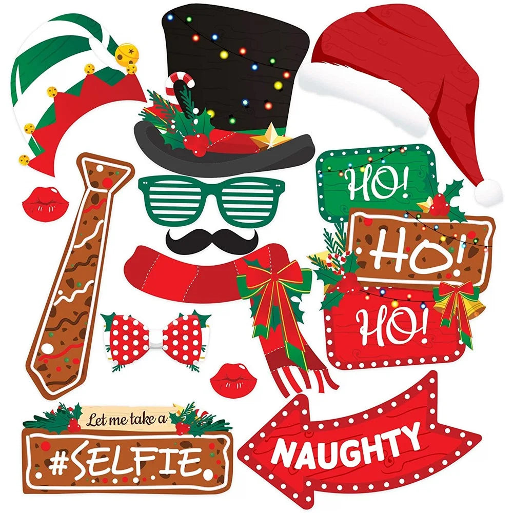 38Pcs / Set Christmas Photo Props Kit Santa Hat Lips Beard Glasses Birthday Party Supplies - 6