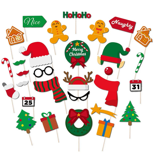 30Pcs / Set Santa Hat Gingerbread Man Xmas Tree Christmas Photo Props Kit Party Supplies - 1