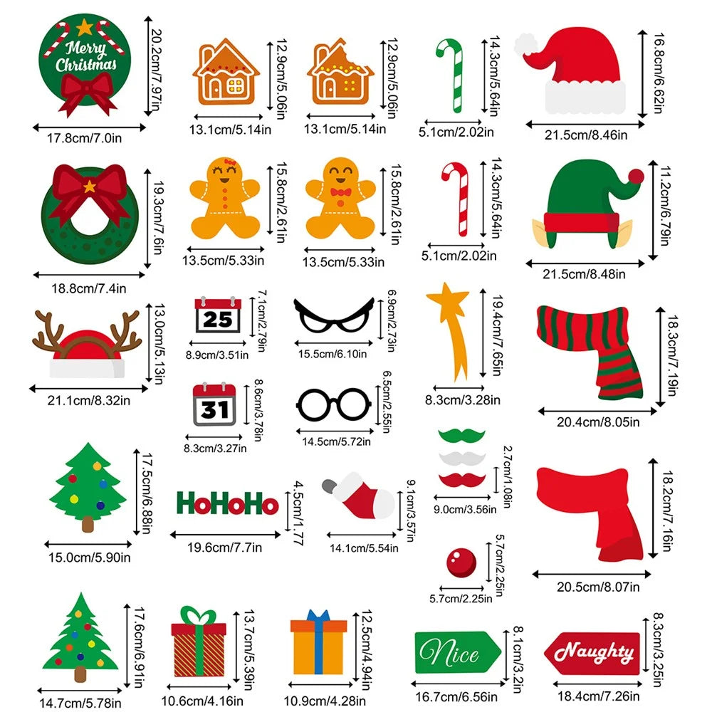 30Pcs / Set Santa Hat Gingerbread Man Xmas Tree Christmas Photo Props Kit Party Supplies - 5