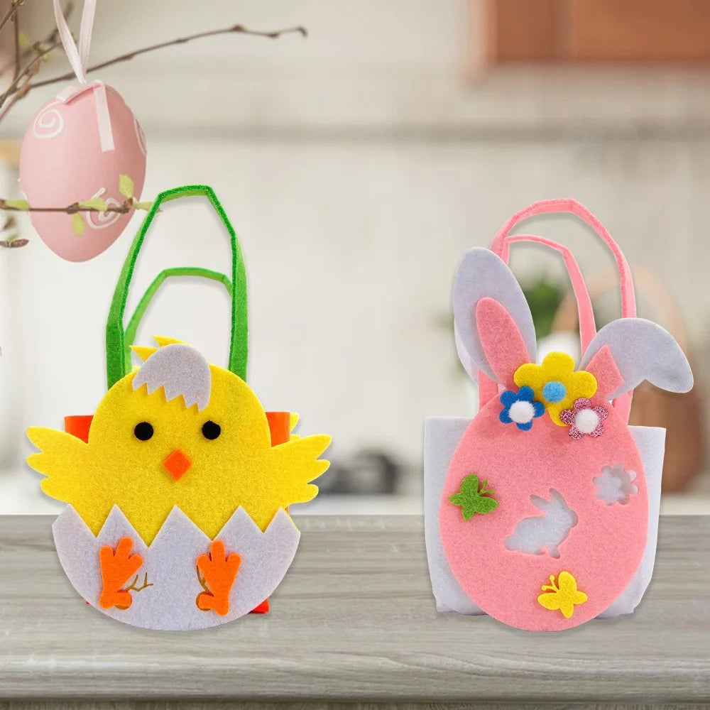 2Pcs Easter Basket Felt DIY Tote Candy Bag for Storing Easter Eggs Toys Gifts Festival Supplies - Hen - 2